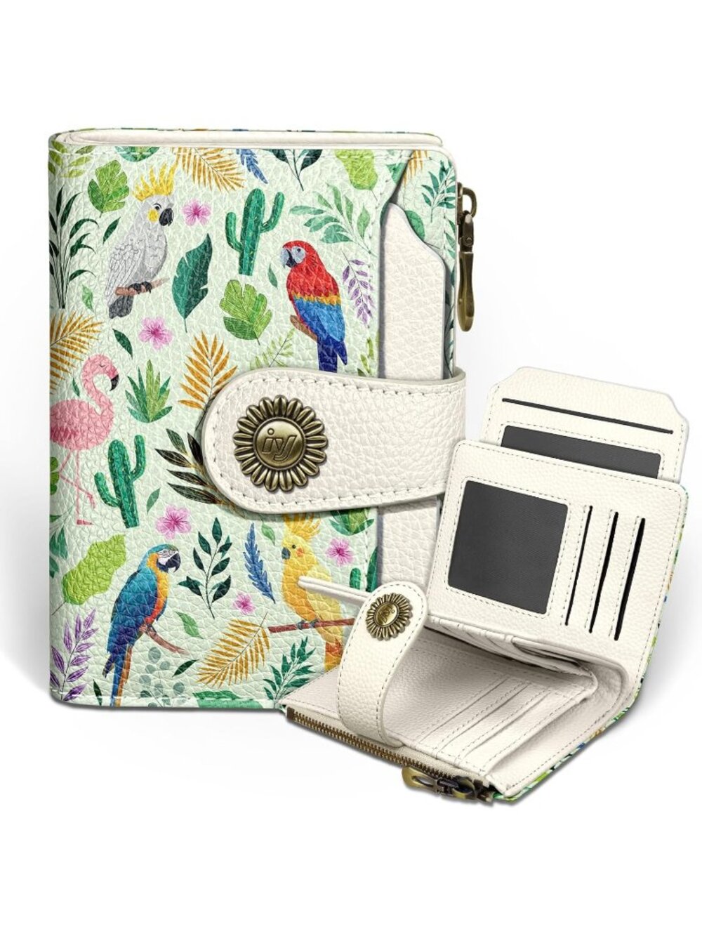 〽️Women Parrot PU Leather RFID Blocking Bifold 14 Card Slots Cash Purse